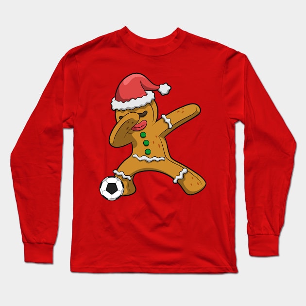 Soccer Dabbing Gingerbread Man Christmas Long Sleeve T-Shirt by E